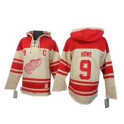Detroit Red Wings Gordie Howe Official Cream Old Time Hockey Authentic Adult Sawyer Hooded Sweatshirt Jersey