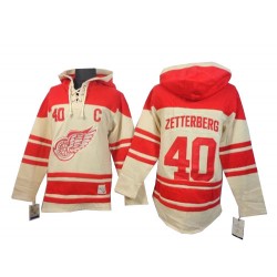 Detroit Red Wings Henrik Zetterberg Official Cream Old Time Hockey Premier Adult Sawyer Hooded Sweatshirt Jersey