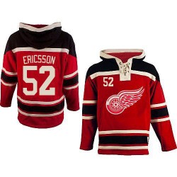 Detroit Red Wings Jonathan Ericsson Official Red Old Time Hockey Authentic Adult Sawyer Hooded Sweatshirt Jersey