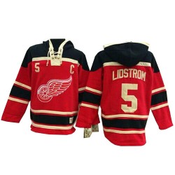 Detroit Red Wings Nicklas Lidstrom Official Red Old Time Hockey Authentic Adult Sawyer Hooded Sweatshirt Jersey