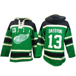 Detroit Red Wings Pavel Datsyuk Official Green Old Time Hockey Authentic Adult St. Patrick's Day McNary Lace Hoodie Jersey