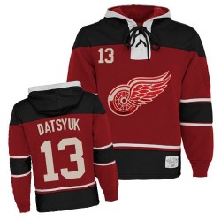 Detroit Red Wings Pavel Datsyuk Official Red Old Time Hockey Authentic Adult Sawyer Hooded Sweatshirt Jersey