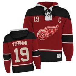 Detroit Red Wings Steve Yzerman Official Red Old Time Hockey Authentic Adult Sawyer Hooded Sweatshirt Jersey