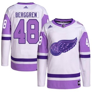 Detroit Red Wings Jonatan Berggren Official White/Purple Adidas Authentic Youth Hockey Fights Cancer Primegreen NHL Hockey Jersey