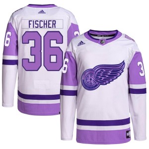 Detroit Red Wings Christian Fischer Official White/Purple Adidas Authentic Youth Hockey Fights Cancer Primegreen NHL Hockey Jersey