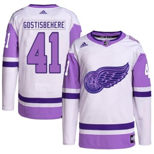Detroit Red Wings Shayne Gostisbehere Official White/Purple Adidas Authentic Youth Hockey Fights Cancer Primegreen NHL Hockey Jersey