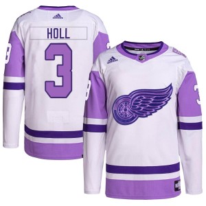 Detroit Red Wings Justin Holl Official White/Purple Adidas Authentic Youth Hockey Fights Cancer Primegreen NHL Hockey Jersey
