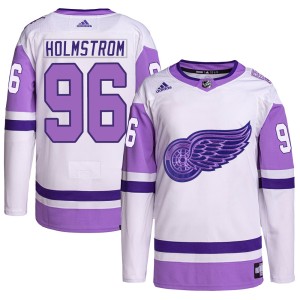 Detroit Red Wings Tomas Holmstrom Official White/Purple Adidas Authentic Youth Hockey Fights Cancer Primegreen NHL Hockey Jersey