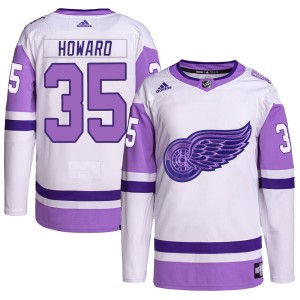 Detroit Red Wings Jimmy Howard Official White/Purple Adidas Authentic Youth Hockey Fights Cancer Primegreen NHL Hockey Jersey