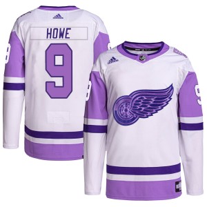 Detroit Red Wings Gordie Howe Official White/Purple Adidas Authentic Youth Hockey Fights Cancer Primegreen NHL Hockey Jersey