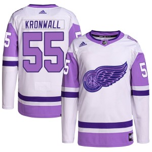 Detroit Red Wings Niklas Kronwall Official White/Purple Adidas Authentic Youth Hockey Fights Cancer Primegreen NHL Hockey Jersey