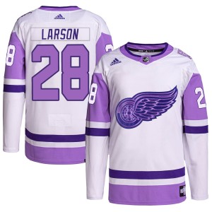 Detroit Red Wings Reed Larson Official White/Purple Adidas Authentic Youth Hockey Fights Cancer Primegreen NHL Hockey Jersey