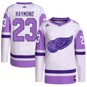 Detroit Red Wings Lucas Raymond Official White/Purple Adidas Authentic Youth Hockey Fights Cancer Primegreen NHL Hockey Jersey