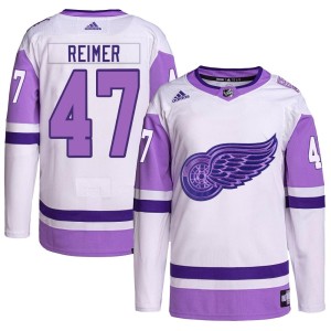 Detroit Red Wings James Reimer Official White/Purple Adidas Authentic Youth Hockey Fights Cancer Primegreen NHL Hockey Jersey