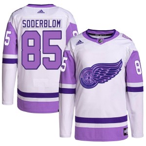 Detroit Red Wings Elmer Soderblom Official White/Purple Adidas Authentic Youth Hockey Fights Cancer Primegreen NHL Hockey Jersey