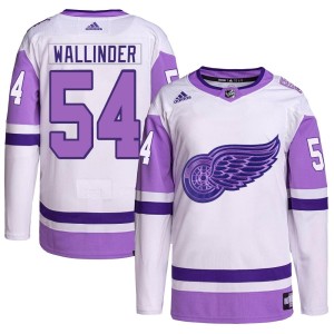 Detroit Red Wings William Wallinder Official White/Purple Adidas Authentic Youth Hockey Fights Cancer Primegreen NHL Hockey Jersey