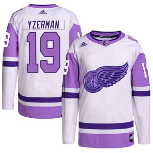 Detroit Red Wings Steve Yzerman Official White/Purple Adidas Authentic Youth Hockey Fights Cancer Primegreen NHL Hockey Jersey