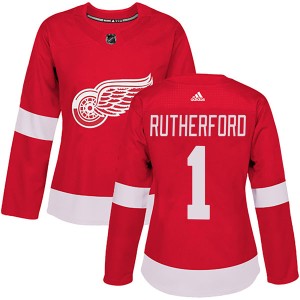 Detroit Red Wings Jim Rutherford Official Red Adidas Authentic Women's Home NHL Hockey Jersey