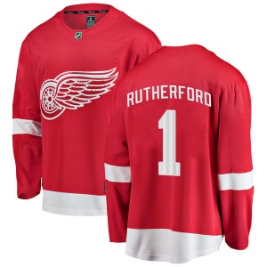 Detroit Red Wings Jim Rutherford Official Red Fanatics Branded Breakaway Adult Home NHL Hockey Jersey