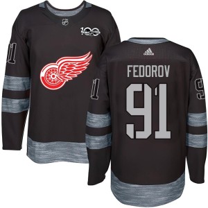Detroit Red Wings Sergei Fedorov Official Black Authentic Youth 1917-2017 100th Anniversary NHL Hockey Jersey