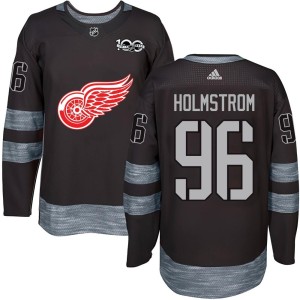 Detroit Red Wings Tomas Holmstrom Official Black Authentic Youth 1917-2017 100th Anniversary NHL Hockey Jersey