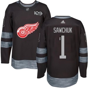 Detroit Red Wings Terry Sawchuk Official Black Authentic Youth 1917-2017 100th Anniversary NHL Hockey Jersey