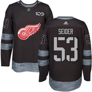 Detroit Red Wings Moritz Seider Official Black Authentic Youth 1917-2017 100th Anniversary NHL Hockey Jersey