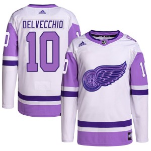 Detroit Red Wings Alex Delvecchio Official White/Purple Adidas Authentic Adult Hockey Fights Cancer Primegreen NHL Hockey Jersey