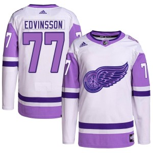 Detroit Red Wings Simon Edvinsson Official White/Purple Adidas Authentic Adult Hockey Fights Cancer Primegreen NHL Hockey Jersey