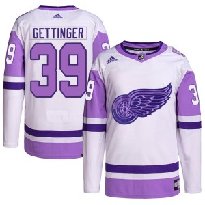 Detroit Red Wings Tim Gettinger Official White/Purple Adidas Authentic Adult Hockey Fights Cancer Primegreen NHL Hockey Jersey