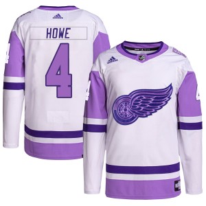 Detroit Red Wings Mark Howe Official White/Purple Adidas Authentic Adult Hockey Fights Cancer Primegreen NHL Hockey Jersey