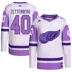Detroit Red Wings Henrik Zetterberg Official White/Purple Adidas Authentic Adult Hockey Fights Cancer Primegreen NHL Hockey Jersey