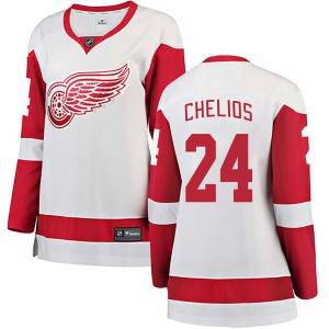 Detroit Red Wings Chris Chelios Official White Fanatics Branded Breakaway Women's Away NHL Hockey Jersey