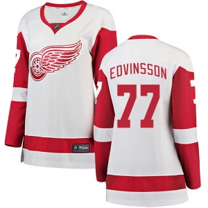 Detroit Red Wings Simon Edvinsson Official White Fanatics Branded Breakaway Women's Away NHL Hockey Jersey