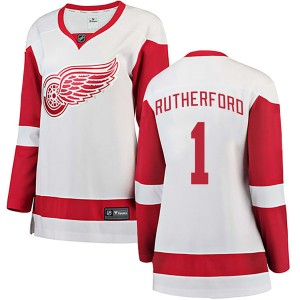 Detroit Red Wings Jim Rutherford Official White Fanatics Branded Breakaway Women's Away NHL Hockey Jersey