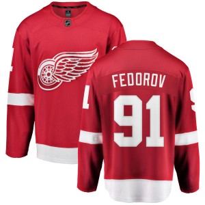 Detroit Red Wings Sergei Fedorov Official Red Fanatics Branded Breakaway Youth Home NHL Hockey Jersey