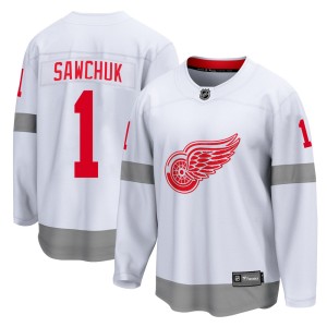 Detroit Red Wings Terry Sawchuk Official White Fanatics Branded Breakaway Youth 2020/21 Special Edition NHL Hockey Jersey