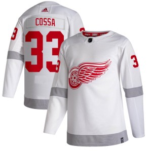 Detroit Red Wings Sebastian Cossa Official White Adidas Authentic Youth 2020/21 Reverse Retro NHL Hockey Jersey