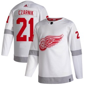 Detroit Red Wings Austin Czarnik Official White Adidas Authentic Youth 2020/21 Reverse Retro NHL Hockey Jersey