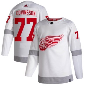 Detroit Red Wings Simon Edvinsson Official White Adidas Authentic Youth 2020/21 Reverse Retro NHL Hockey Jersey