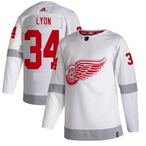 Detroit Red Wings Alex Lyon Official White Adidas Authentic Youth 2020/21 Reverse Retro NHL Hockey Jersey
