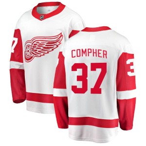 Detroit Red Wings J.T. Compher Official White Fanatics Branded Breakaway Youth Away NHL Hockey Jersey