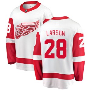 Detroit Red Wings Reed Larson Official White Fanatics Branded Breakaway Youth Away NHL Hockey Jersey