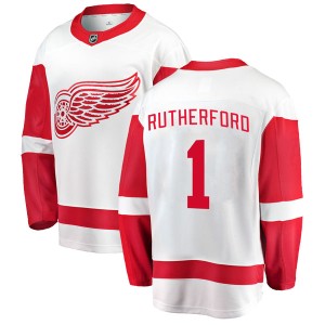 Detroit Red Wings Jim Rutherford Official White Fanatics Branded Breakaway Youth Away NHL Hockey Jersey