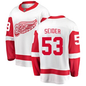 Detroit Red Wings Moritz Seider Official White Fanatics Branded Breakaway Youth Away NHL Hockey Jersey