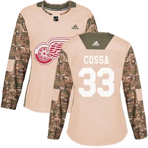 Detroit Red Wings Sebastian Cossa Official Camo Adidas Authentic Women's Veterans Day Practice NHL Hockey Jersey