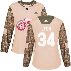 Detroit Red Wings Alex Lyon Official Camo Adidas Authentic Women's Veterans Day Practice NHL Hockey Jersey