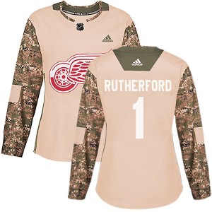 Detroit Red Wings Jim Rutherford Official Camo Adidas Authentic Women's Veterans Day Practice NHL Hockey Jersey