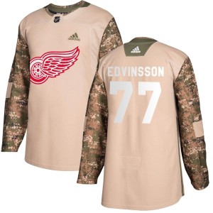 Detroit Red Wings Simon Edvinsson Official Camo Adidas Authentic Adult Veterans Day Practice NHL Hockey Jersey