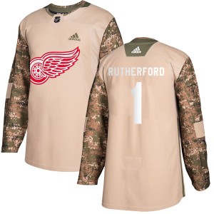 Detroit Red Wings Jim Rutherford Official Camo Adidas Authentic Adult Veterans Day Practice NHL Hockey Jersey